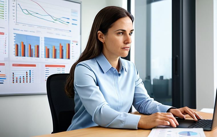 A focused professional female health coach, mid-30s, dressed in a modest, smart business casual blouse and trousers, seated at a modern, uncluttered desk. She is looking intently at a laptop screen displaying complex scientific data and charts, with several reputable medical journals open beside her. The background is a clean, well-lit modern office space, emphasizing research, evidence-based knowledge, and clarity from information overload. Perfect anatomy, correct proportions, natural pose, well-formed hands, proper finger count, natural body proportions. safe for work, appropriate content, fully clothed, professional, family-friendly.