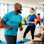건강코칭과 운동 처방의 연계성 - A vibrant scene of a diverse group of adults engaging in a combined health coaching and exercise ses...