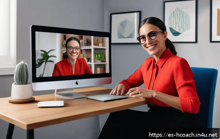건강코칭 분야의 취업 전망 - A professional Spanish health coach conducting a virtual coaching session via video call on a sleek ...