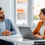 건강코칭과 고객 커뮤니케이션 기술 - A warm, professional coaching session scene set in a modern Spanish office, featuring a middle-aged ...